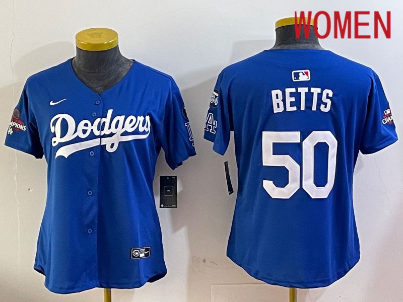 Women Los Angeles Dodgers #50 Betts Blue Game 2024 Nike MLB Jersey style 12054->women mlb jersey->Women Jersey